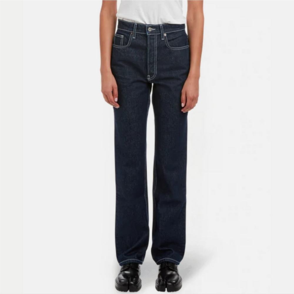 EB Denim High Rise Dark Wash Straight Leg 100% Cotton Rigid Denim Jeans Size 24